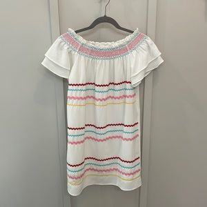 Cute white/rainbow sundress with flutter sleeves